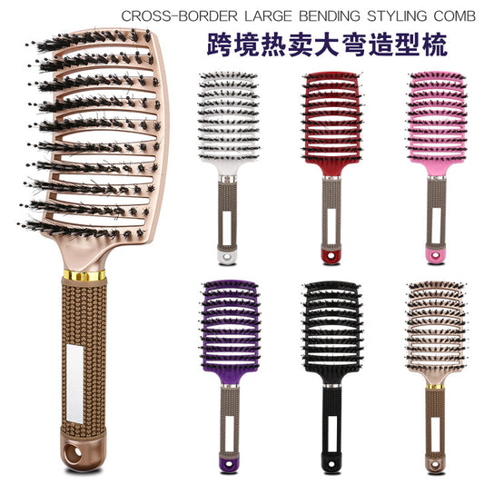 Big Bend Comb Rib Comb Pig Mane Anti-static Bend Massage Comb Nine-row Comb Shape Curly Hair Plastic Hair Comb - image 2