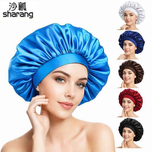 Official Large Satin Sleep Cap with Elastic Band, Hair Protection Cap, Cross-Border Satin Sleep Cap, Multiple Colors in Stock - image 1