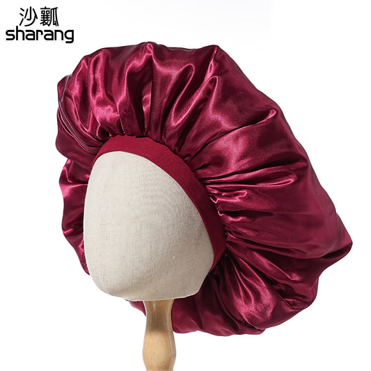 Official Large Satin Sleep Cap with Elastic Band, Hair Protection Cap, Cross-Border Satin Sleep Cap, Multiple Colors in Stock - image 2