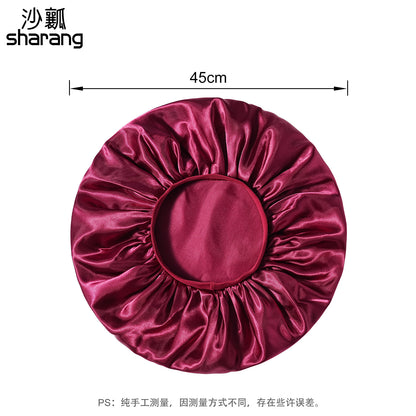 Official Large Satin Sleep Cap with Elastic Band, Hair Protection Cap, Cross-Border Satin Sleep Cap, Multiple Colors in Stock - image 3