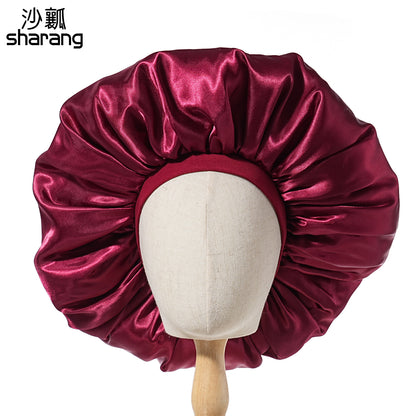 Official Large Satin Sleep Cap with Elastic Band, Hair Protection Cap, Cross-Border Satin Sleep Cap, Multiple Colors in Stock - image 5