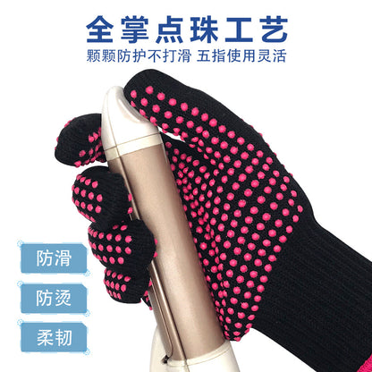 Hairdressing Anti-Scalding Anti-Slip Double-Sided Pvc Silicone Dot Bead Perm Curling Hair Straightener High Temperature Resistant Insulated Barbecue Gloves - image 3