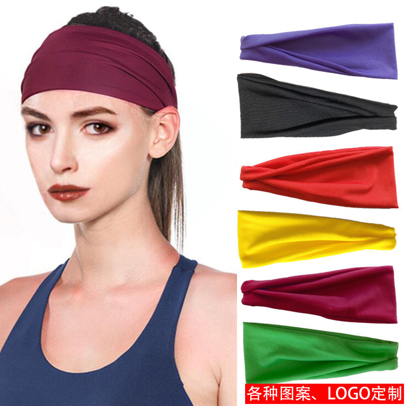 New European and American men's sports hair band women's yoga solid color sweat band running fitness stretch cotton headband in stock - image 2