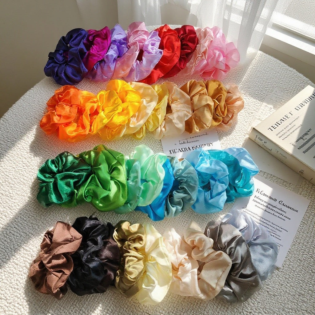 Cross-Border European and American Hair Ties, Korean Style Large Intestine Satin Cloth Head Flower, High-End Hair Balls, Scalp Tendon Hair Accessories - image 1