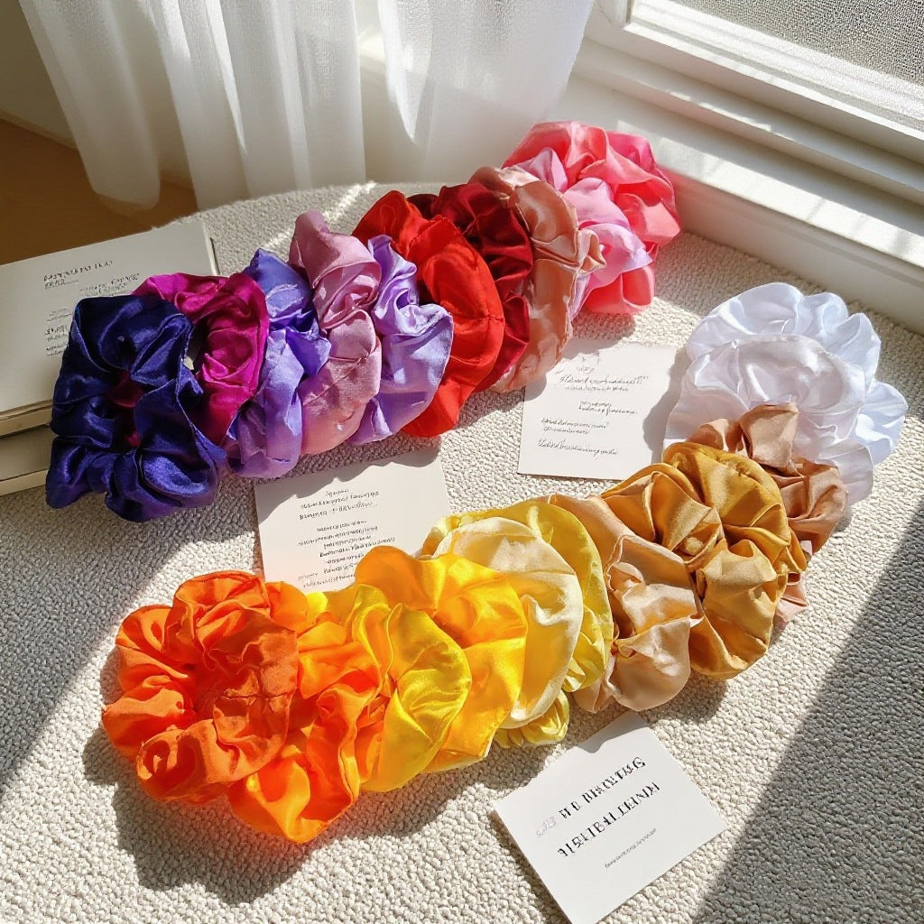 Cross-Border European and American Hair Ties, Korean Style Large Intestine Satin Cloth Head Flower, High-End Hair Balls, Scalp Tendon Hair Accessories - image 4