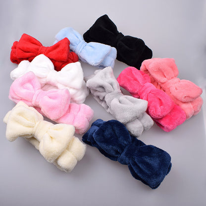 New Korean Style Internet Celebrity Women's Bow Hair Band Solid Color Flannel Face Wash Makeup Apply Mask Hair Band Hair Band - image 1