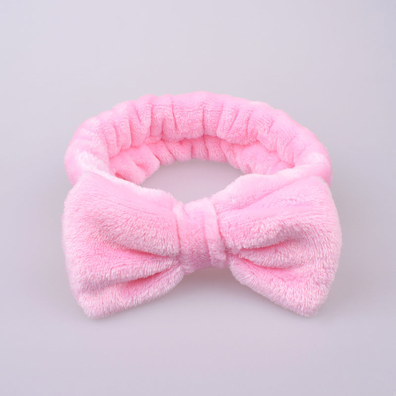 New Korean Style Internet Celebrity Women's Bow Hair Band Solid Color Flannel Face Wash Makeup Apply Mask Hair Band Hair Band - image 2