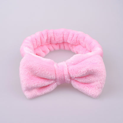 New Korean Style Internet Celebrity Women's Bow Hair Band Solid Color Flannel Face Wash Makeup Apply Mask Hair Band Hair Band - image 2