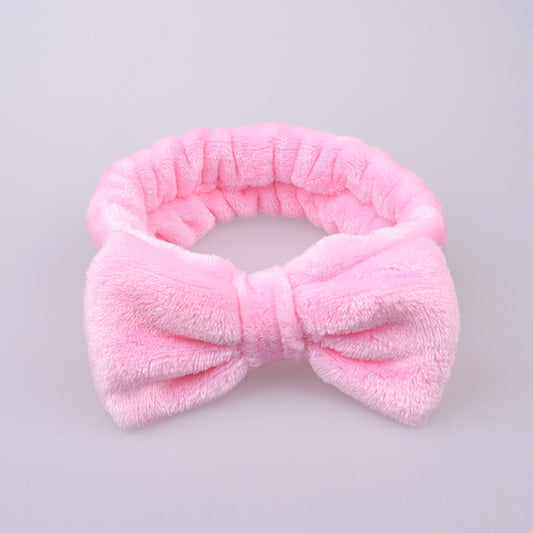 New Korean Style Internet Celebrity Women's Bow Hair Band Solid Color Flannel Face Wash Makeup Apply Mask Hair Band Hair Band - image 2