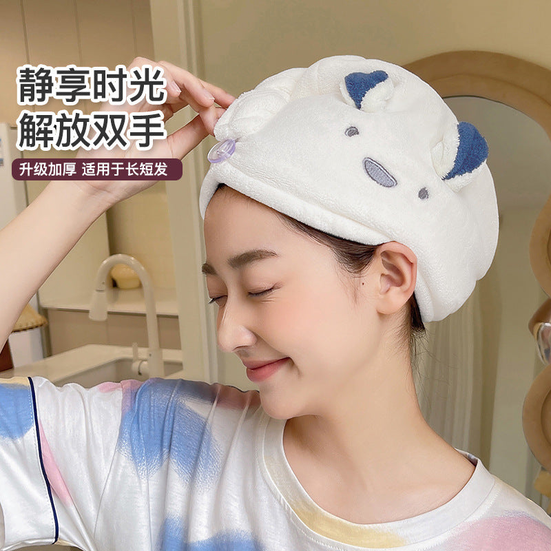 Japanese and Korean Cartoon Rabbit Ears Dry Hair Cap Thickened Triangle Towel Shower Cap Coral Velvet Absorbent Dry Hair Towel Cross-Border Trade - image 1