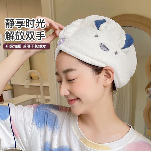 Japanese and Korean Cartoon Rabbit Ears Dry Hair Cap Thickened Triangle Towel Shower Cap Coral Velvet Absorbent Dry Hair Towel Cross-Border Trade - image 1