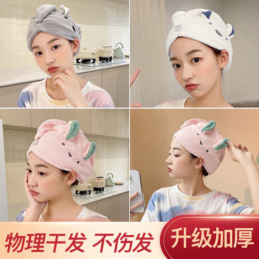 Japanese and Korean Cartoon Rabbit Ears Dry Hair Cap Thickened Triangle Towel Shower Cap Coral Velvet Absorbent Dry Hair Towel Cross-Border Trade - image 2