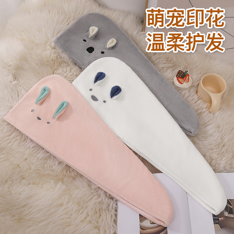 Japanese and Korean Cartoon Rabbit Ears Dry Hair Cap Thickened Triangle Towel Shower Cap Coral Velvet Absorbent Dry Hair Towel Cross-Border Trade - image 3