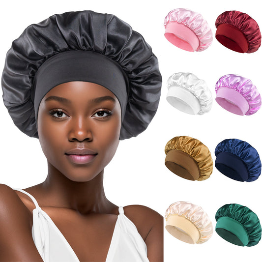 European and American Classic Solid Color Shower Cap for Adults Cross-Border Hot Selling Fashion Satin Wide-Brimmed Nightcap Ladies Chemotherapy Hair Care - image 1