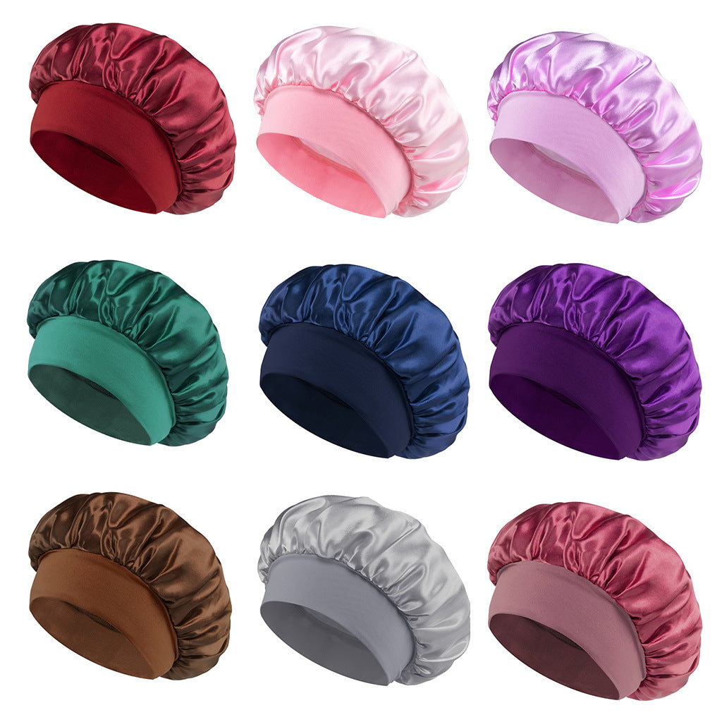 European and American Classic Solid Color Shower Cap for Adults Cross-Border Hot Selling Fashion Satin Wide-Brimmed Nightcap Ladies Chemotherapy Hair Care - image 2