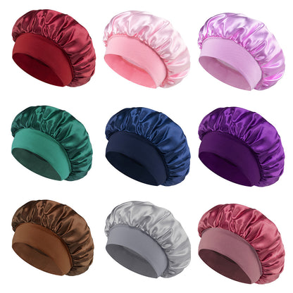 European and American Classic Solid Color Shower Cap for Adults Cross-Border Hot Selling Fashion Satin Wide-Brimmed Nightcap Ladies Chemotherapy Hair Care - image 2