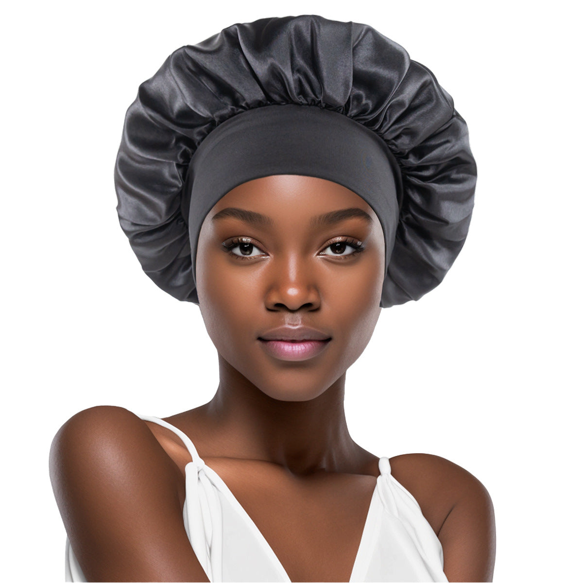 European and American Classic Solid Color Shower Cap for Adults Cross-Border Hot Selling Fashion Satin Wide-Brimmed Nightcap Ladies Chemotherapy Hair Care - image 3