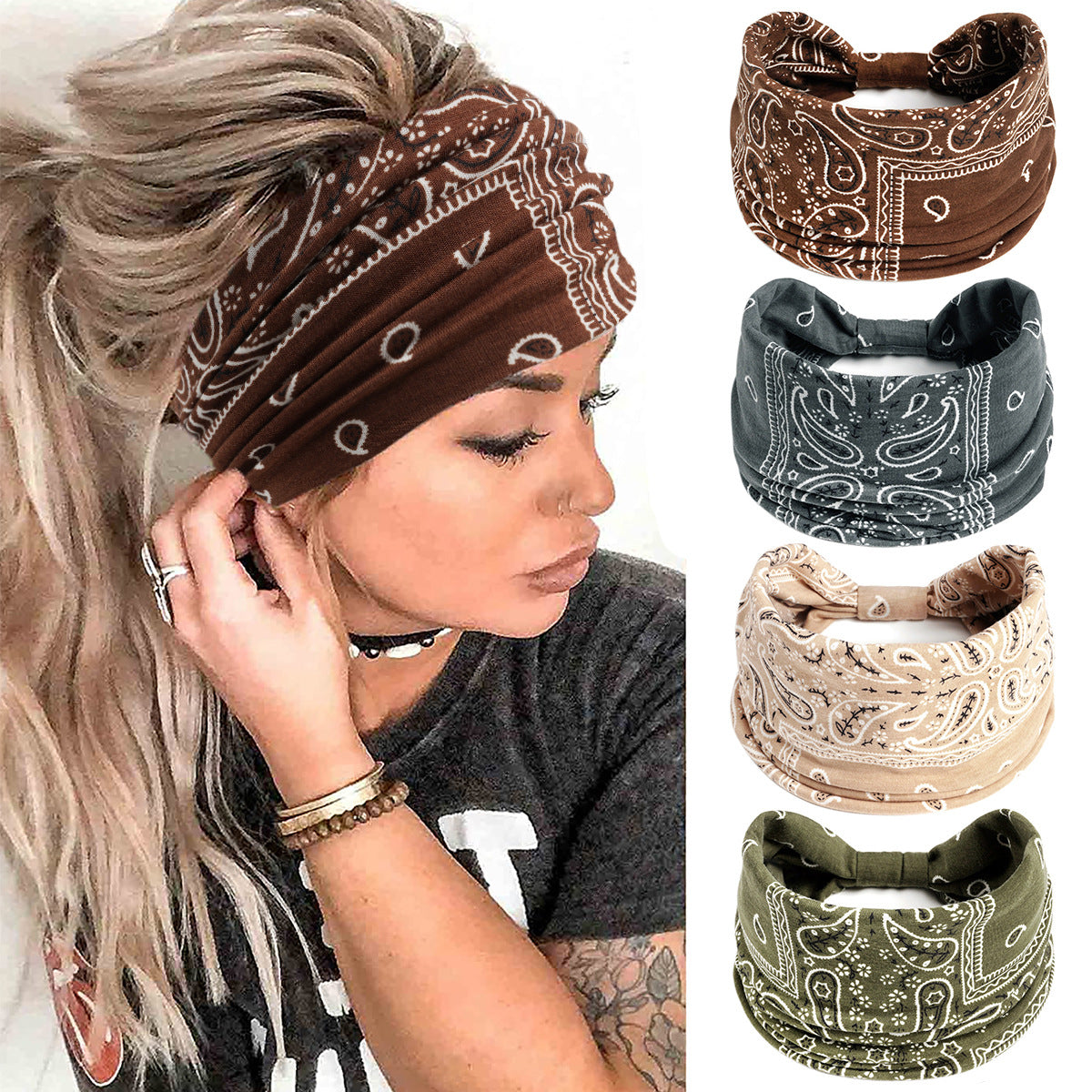 Bohemian Cashew Yoga Sports Hair Band Anti-sweat Sweat Stretch Cotton Headband Women's Headwear Hair Accessories - image 2