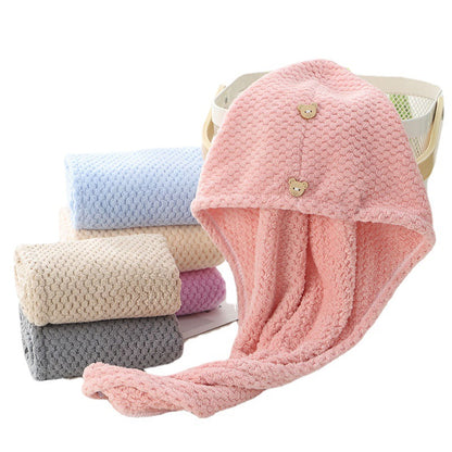 [Double-Layer Thickeneding] New Pineapple Plaid Dry Hair Cap, Dry Hair Towel, Absorbent Shower Cap, Coral Velvet Soft Turban - image 5