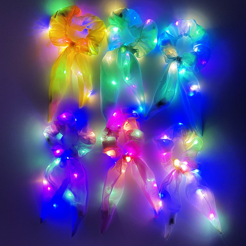 Led Luminous Large Intestine Hair Ring DIY Night Light Flower Shiny Support Fat Intestine Head Rope Nightclub Rubber Band Cross-Border Hair Accessories - image 2
