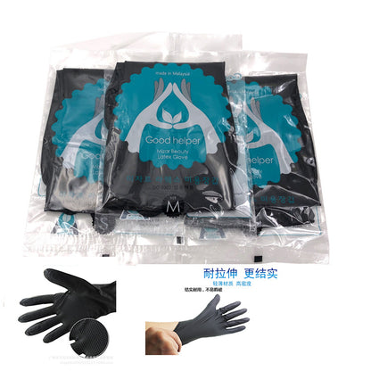 Beauty and Hairdressing Gloves, Perm and Dye Tools, Waterproof Thickened Latex Non-Slip Black Gloves, Hair Salon Care Products, High Temperature Resistant - image 1