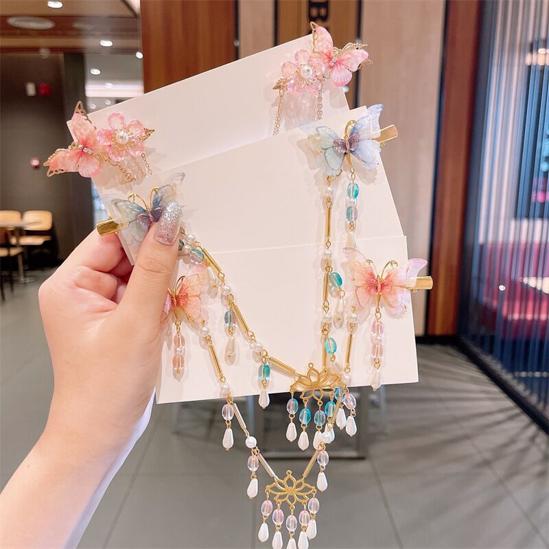 Chinese Style Kidsren's Headwear Set Girls Han Dynasty Hairpin Ancient Style Hairpin Step Shake Super Fairy Tassel Butterfly Hair Accessories - image 3