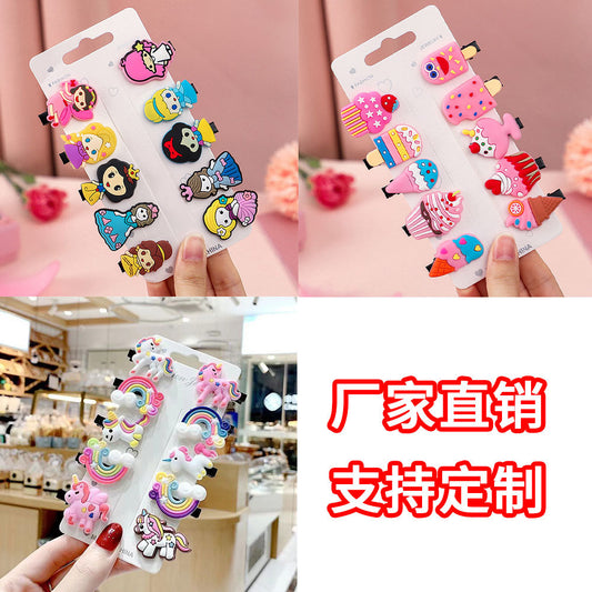 Children's Hair Clips Soft Rubber 10-Piece Set Girls Cute Bb Clips Side Clips Cartoon Hairpins Factory Direct Wholesale Princess - image 1