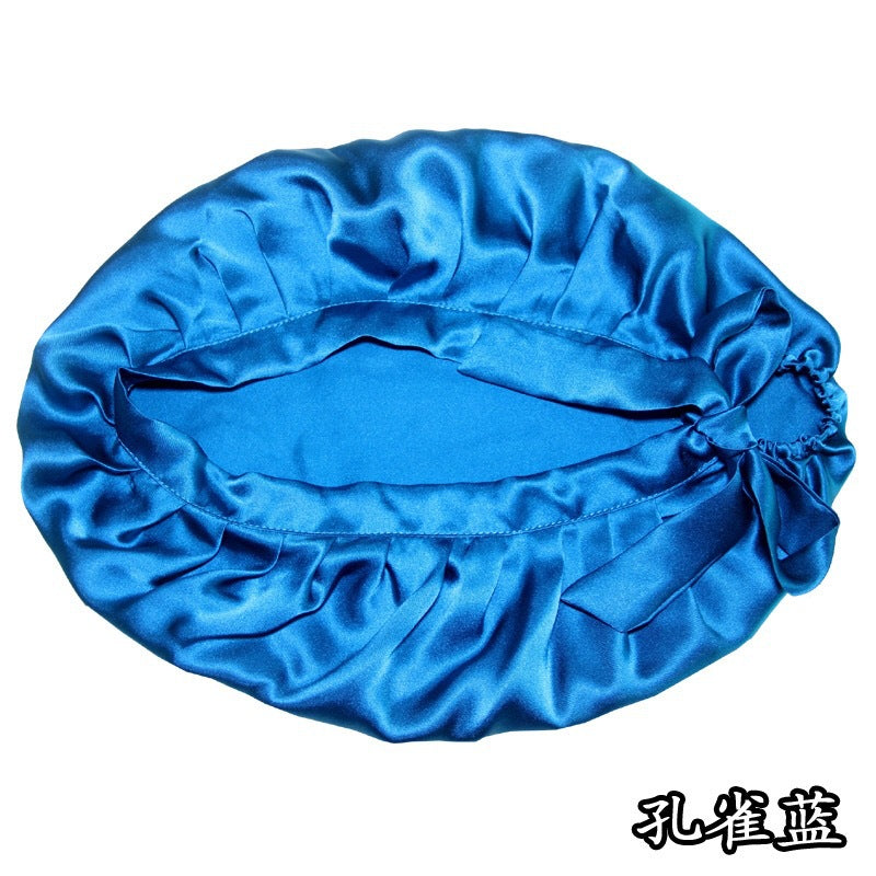 Silk Sleep Cap Hair Cover Comfortable Home Cap Mulberry Silk Hair Care Silk Cap Shower Cap Pleated Tie Postpartum Cap Bathing - image 2