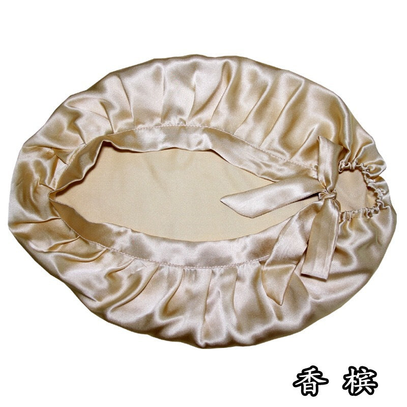 Silk Sleep Cap Hair Cover Comfortable Home Cap Mulberry Silk Hair Care Silk Cap Shower Cap Pleated Tie Postpartum Cap Bathing - image 3