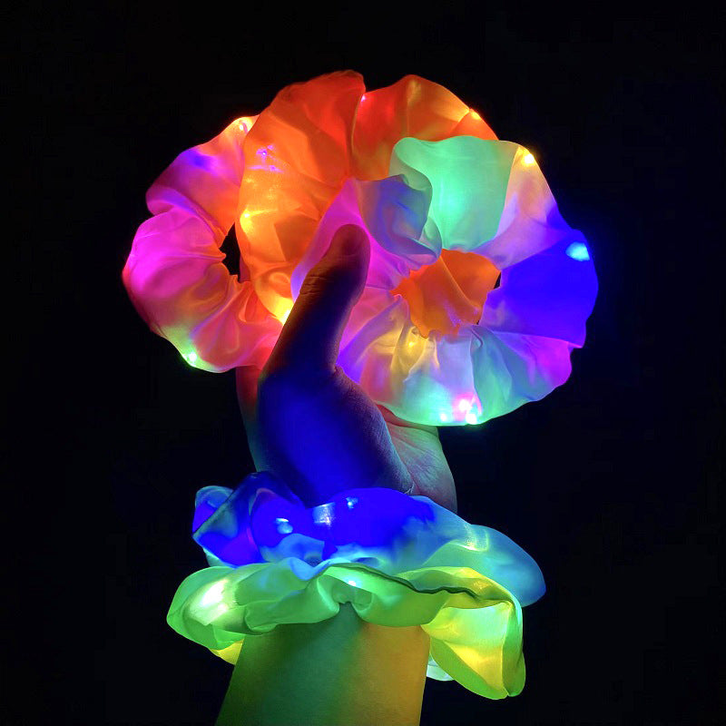 Led Luminous Large Intestine Hair Ring Christmas Shiny Satin Head Rope Fat Intestine Hair Ring Hair Rope Headdress European and American Cross-Border Head Flowe - image 1