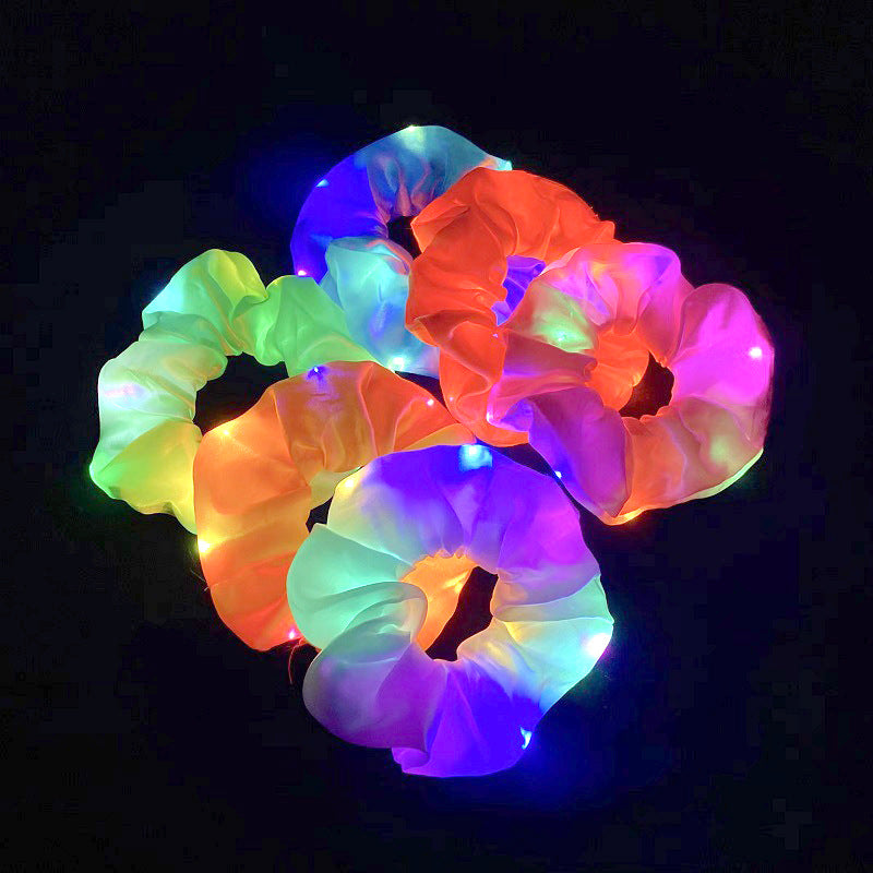 Led Luminous Large Intestine Hair Ring Christmas Shiny Satin Head Rope Fat Intestine Hair Ring Hair Rope Headdress European and American Cross-Border Head Flowe - image 2