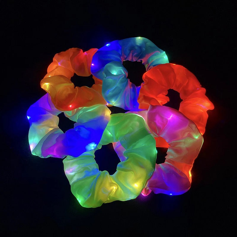Led Luminous Large Intestine Hair Ring Christmas Shiny Satin Head Rope Fat Intestine Hair Ring Hair Rope Headdress European and American Cross-Border Head Flowe - image 4