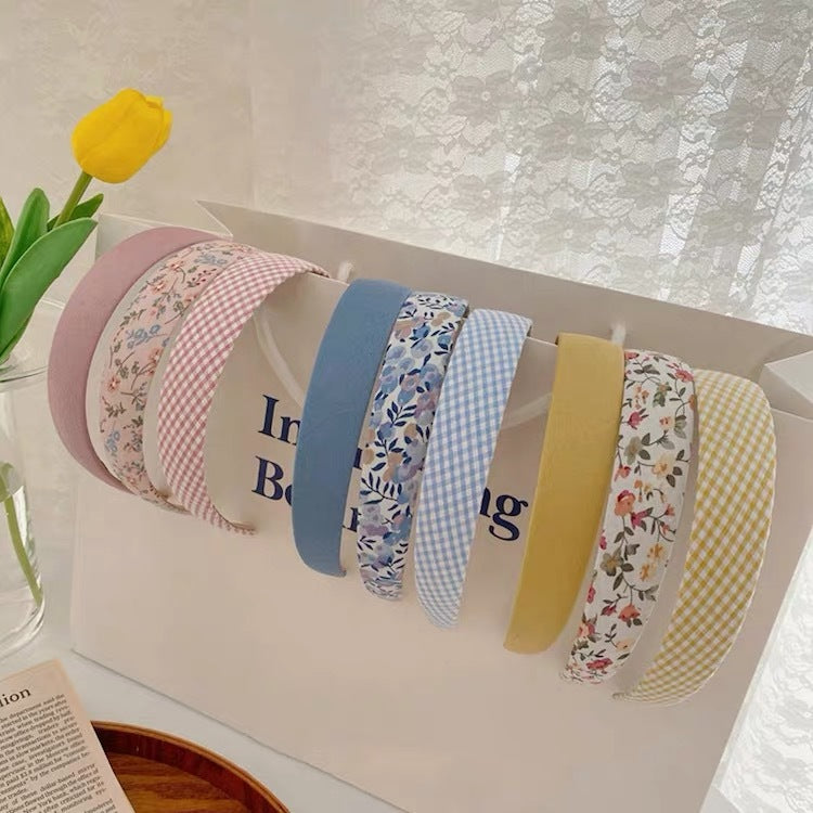 Retro Floral Plaid Pure Color Headband Wide-Brimmed Headband Versatile Outing Card Super Fairy Style Sweet Girl Bm Style - image 1