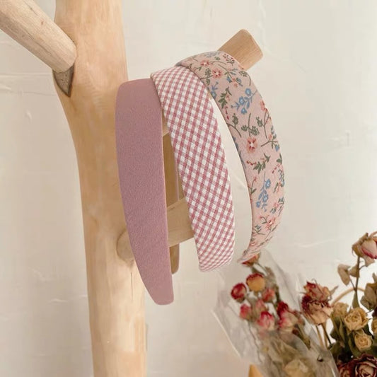 Retro Floral Plaid Pure Color Headband Wide-Brimmed Headband Versatile Outing Card Super Fairy Style Sweet Girl Bm Style - image 2