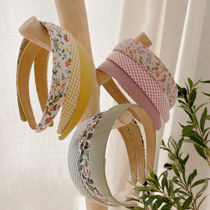 Retro Floral Plaid Pure Color Headband Wide-Brimmed Headband Versatile Outing Card Super Fairy Style Sweet Girl Bm Style - image 3