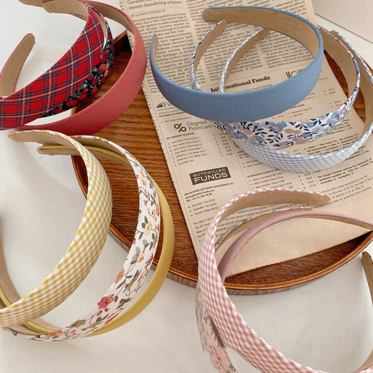 Retro Floral Plaid Pure Color Headband Wide-Brimmed Headband Versatile Outing Card Super Fairy Style Sweet Girl Bm Style - image 4