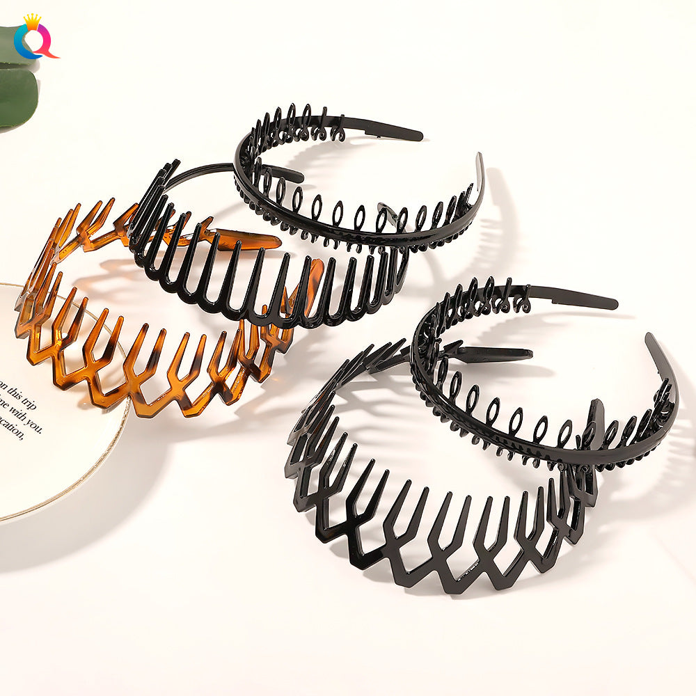 Qiyue Non-slip Toothed Hairband Press Hair Bangs Broken Hair Hoop Simple Black Brown Wash Hair Accessories for Women - image 1
