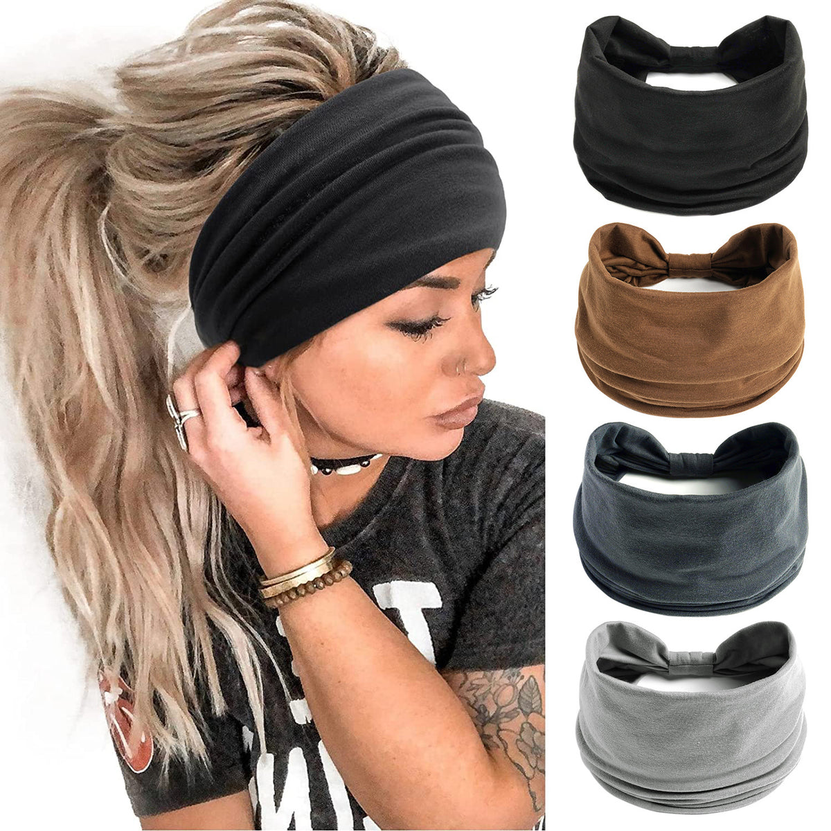 Solid Color Elastic Sports Hair Band Wide Yoga Hair Band Antiperspirant Sweat Absorbing Macaron Headband Waist Hair Band for Women - image 1