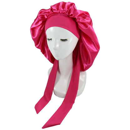 Amazon lace-up nightcap artificial silk home hat confinement cap long hair care silk nightcap Maternity maternity hat - image 2
