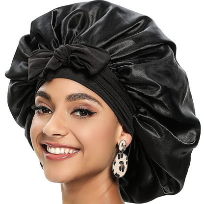 Amazon lace-up nightcap artificial silk home hat confinement cap long hair care silk nightcap Maternity maternity hat - image 4