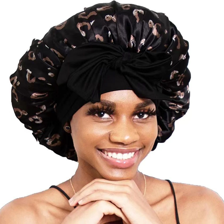 Amazon lace-up nightcap artificial silk home hat confinement cap long hair care silk nightcap Maternity maternity hat - image 5