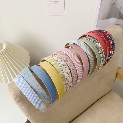Korean style retro floral Plaid simple headband French headband versatile out hair accessories hair band Super fairy headdress for women - image 1