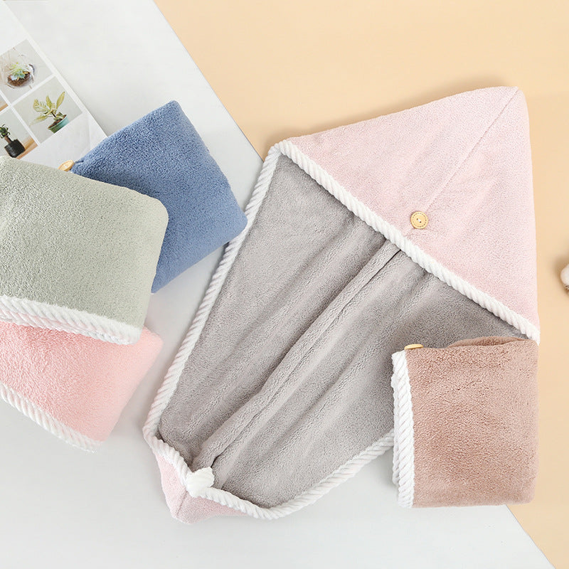 Women's double-layer coral fleece microfiber super absorbent quick-drying thick shower cap hair towel wholesale - image 2
