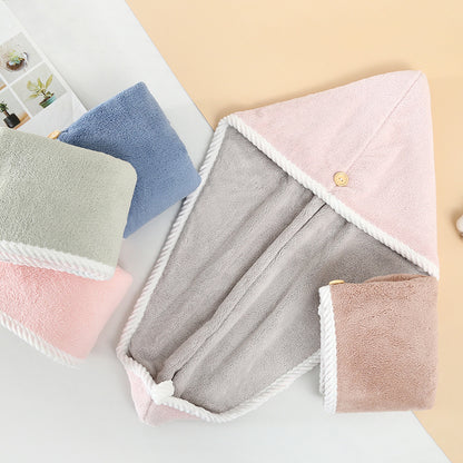Women's double-layer coral fleece microfiber super absorbent quick-drying thick shower cap hair towel wholesale - image 2