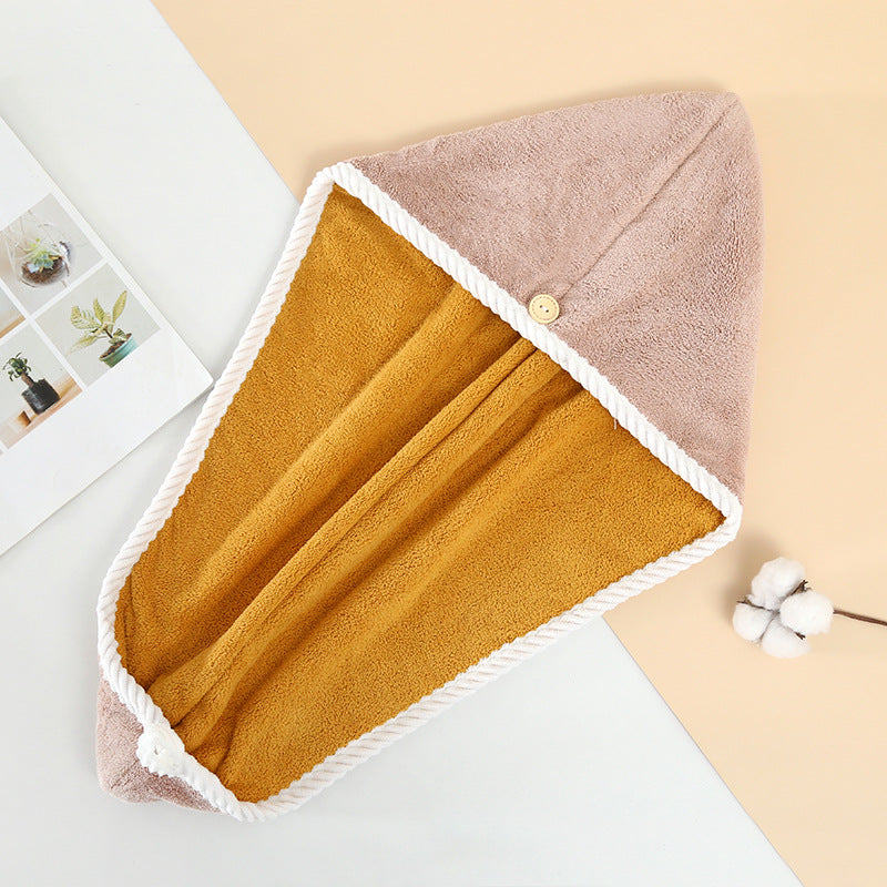 Women's double-layer coral fleece microfiber super absorbent quick-drying thick shower cap hair towel wholesale - image 3