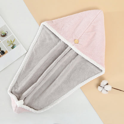 Women's double-layer coral fleece microfiber super absorbent quick-drying thick shower cap hair towel wholesale - image 4