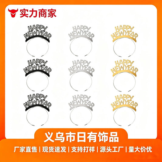 Happy New Year Headband Handmade Aluminum Foil Paper Atmosphere Fashion Holiday Party Headband Christmas Hair Accessories Headwear Headband - image 1