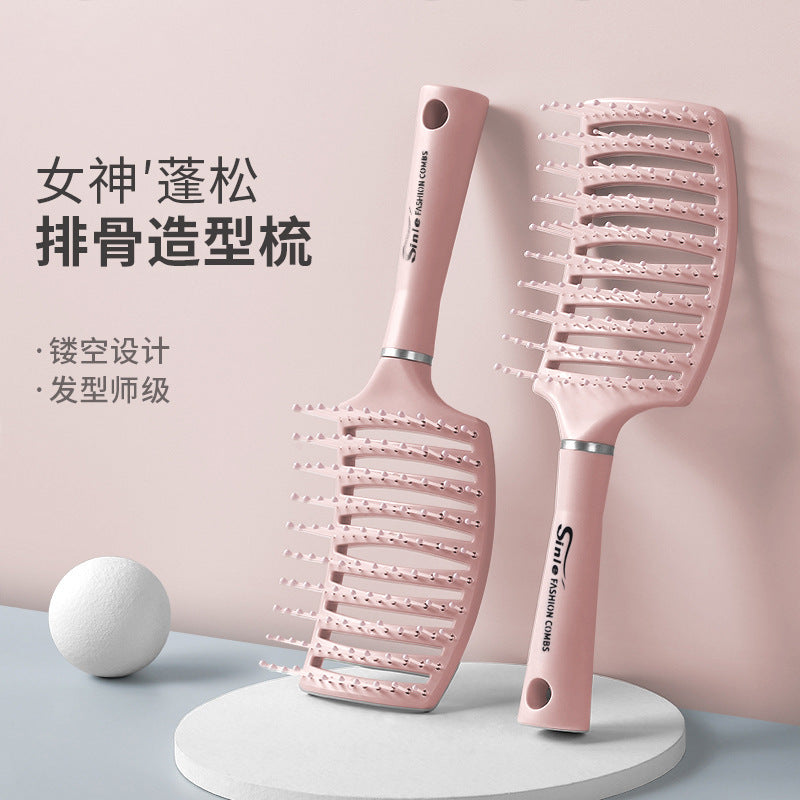 Macaron Big Bend comb skin massage comb men's fluffy comb curly hair styling comb curved nine-row bone comb wholesale - image 1