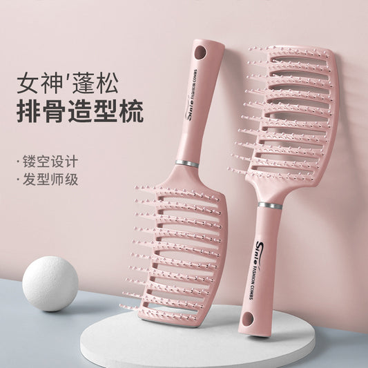 Macaron Big Bend comb skin massage comb men's fluffy comb curly hair styling comb curved nine-row bone comb wholesale - image 1