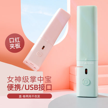 USB Plug-In Mini Hair Straightener Straight and Curling Dual-Use Electric Curling Iron Lipstick Small Splint Portable Bangs Electric Splint - image 3